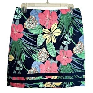 Talbots Size 2 Floral Stretch Pencil Skirt Border Stripe Lined Side Zip NEW NWT